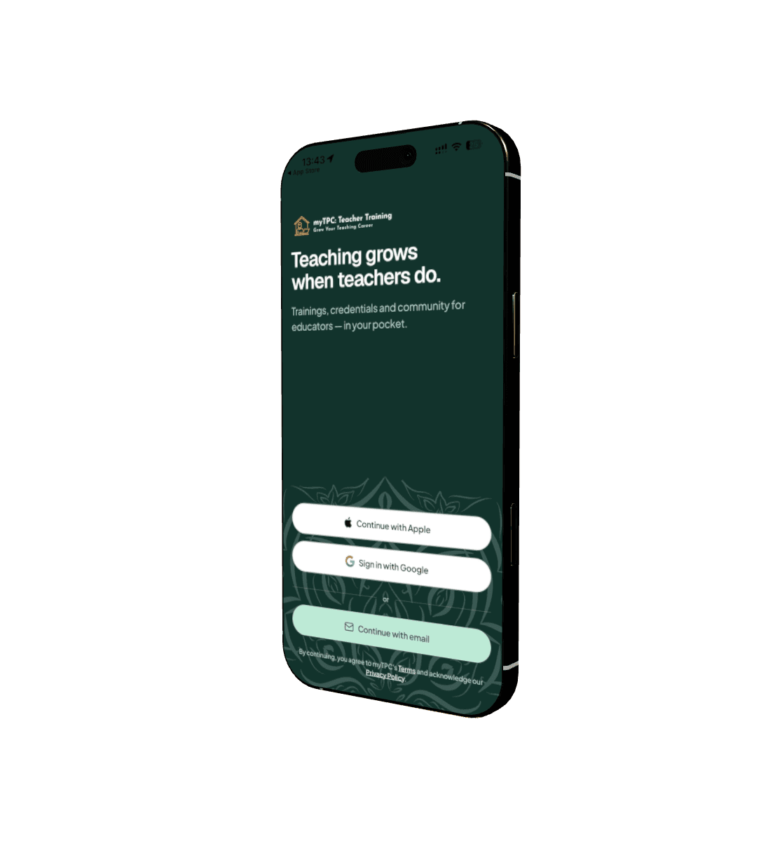 myTPC app on iPhone — sign-in screen
